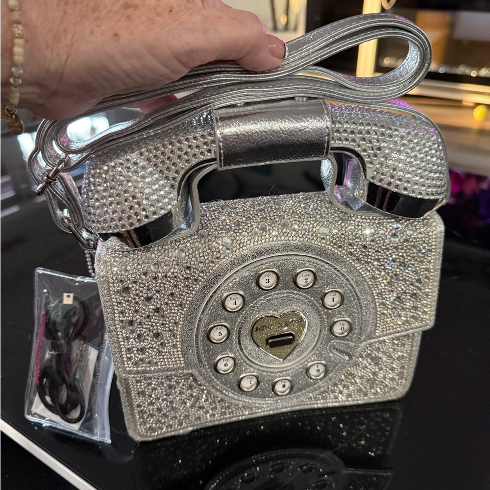 Betsey Johnson Silver Rotary Rhinestone Telephone Cross Body NEW no tags